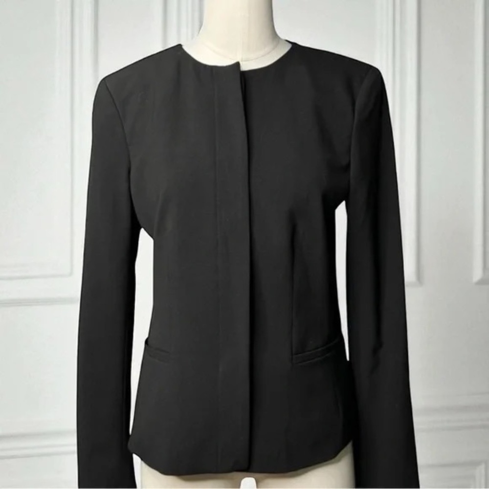 ANN TAYLOR | Jacket Blazer Dressy Hidden Button Front Black Lined